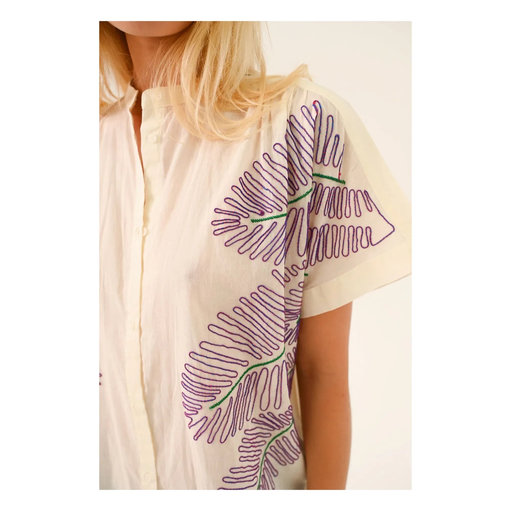 Sacrécoeur - Blusa bordada Maya Taro Voile de algodón | Blanco