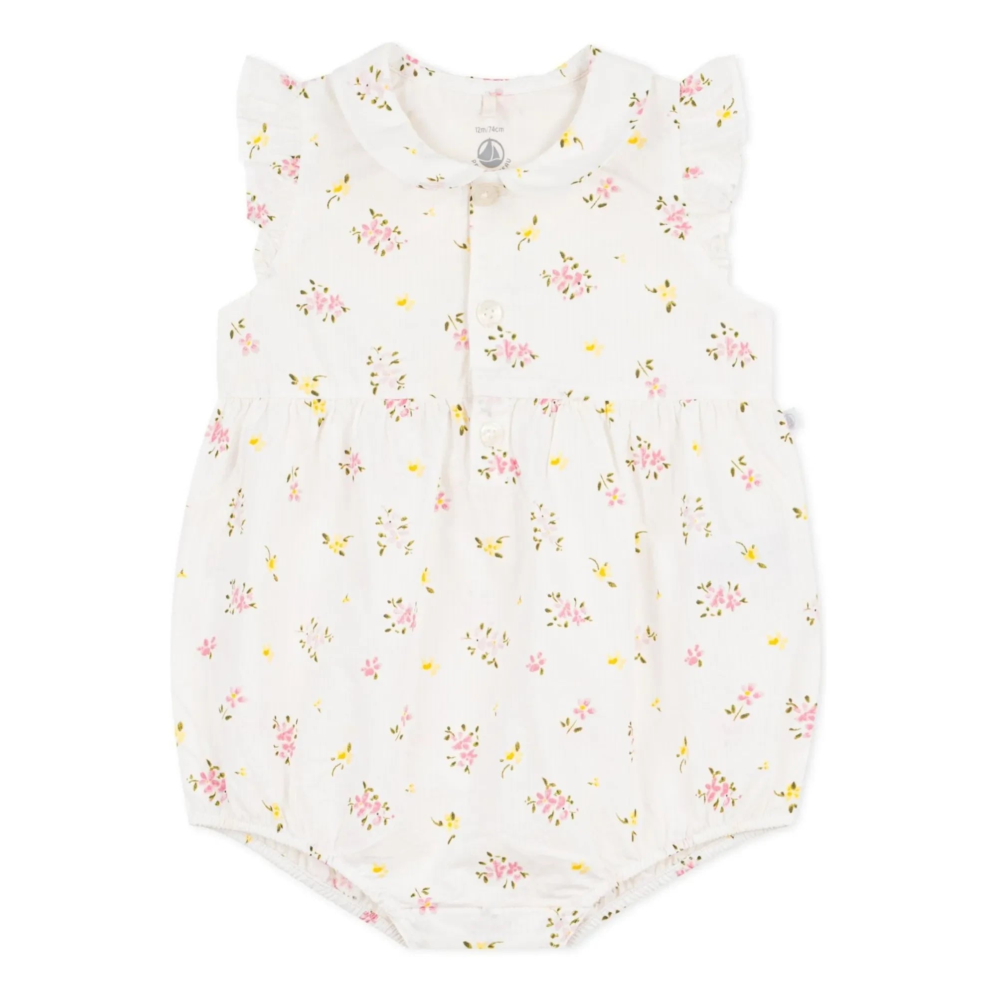 Petit Bateau - Peto de seersucker blanco de algodón orgánico con estampado floral