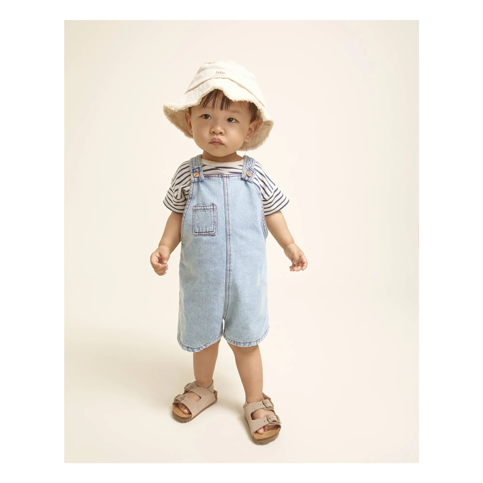 Búho - Camiseta de bebé de algodón orgánico con helado de rayas | Azul marino