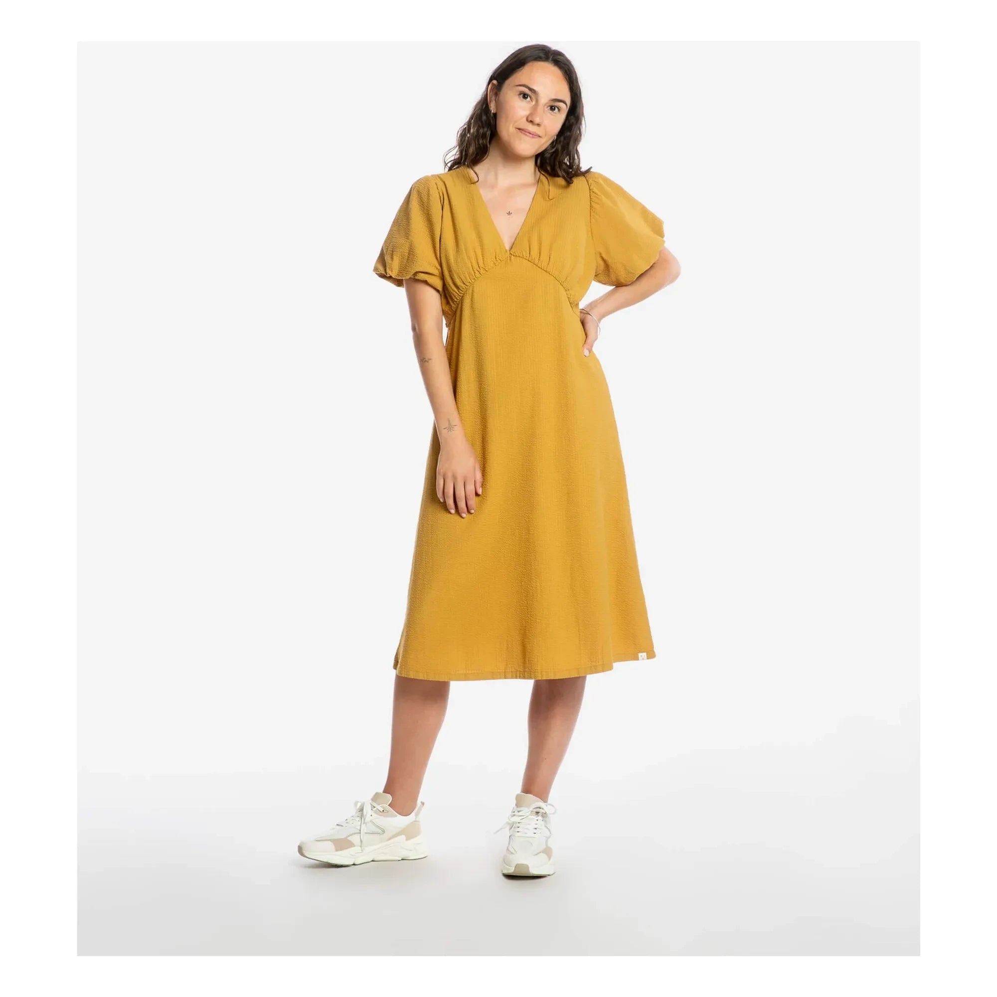 Matona - Vestido de algodón orgánico de largo medio | Mostaza