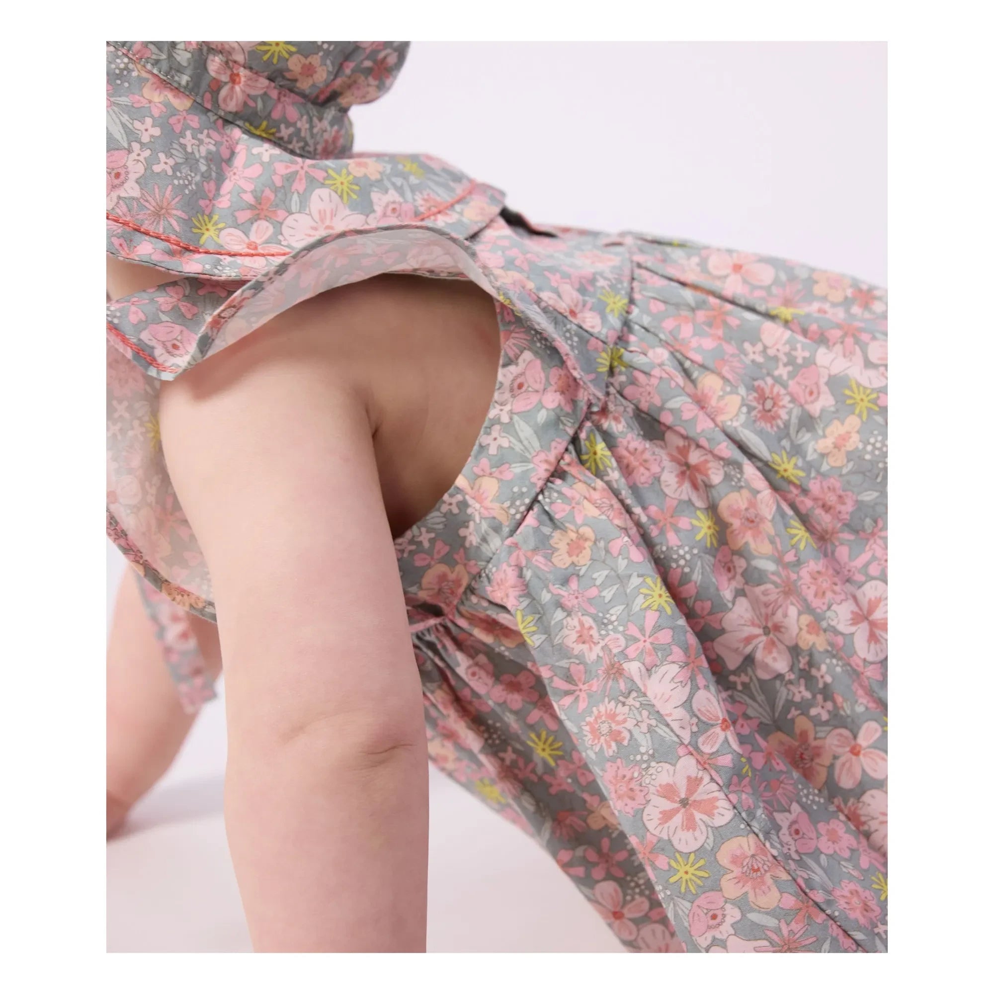 Petit Bateau - Conjunto de vestido y braguita bloomer de algodón orgánico con estampado floral | Azul grisáceo