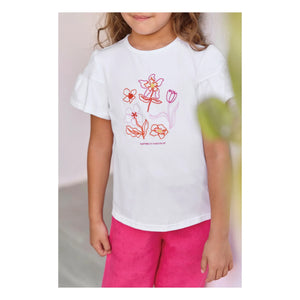Tartine et Chocolat - Camiseta de manga abullonada con bordado floral | Blanco