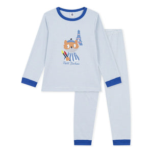 Petit Bateau - Pyjamas Paris Çizgili Organik Pamuk | Mavi