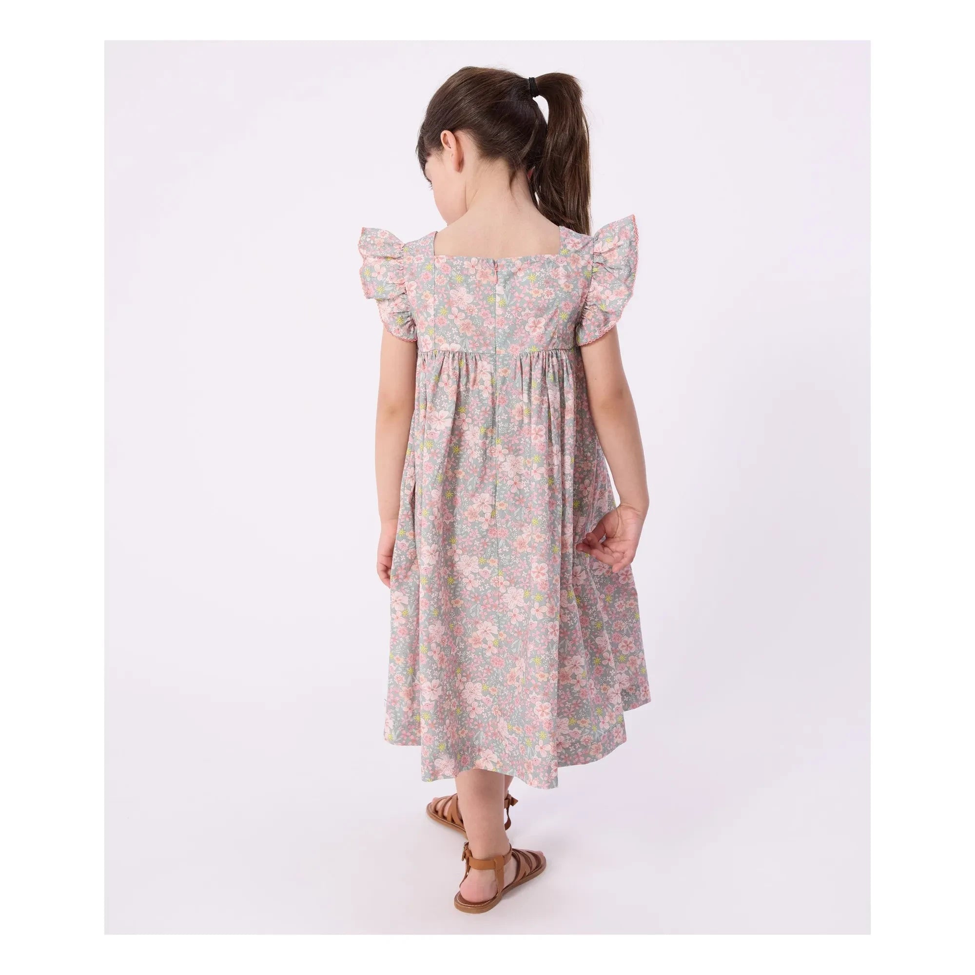 Petit Bateau - Vestido sin mangas de popelín de algodón orgánico con flores | Azul grisáceo
