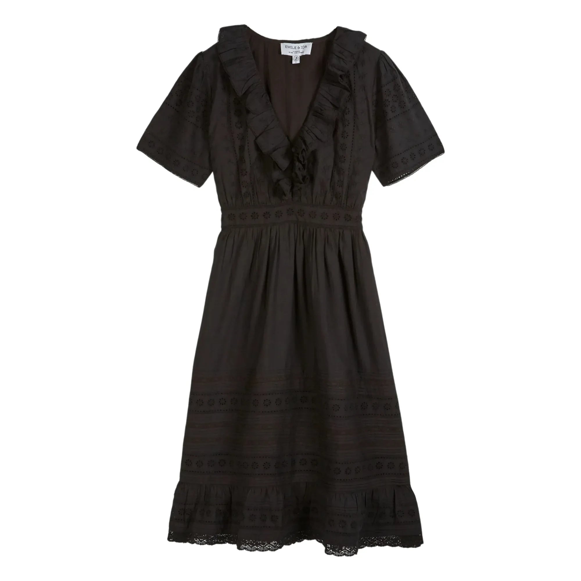Emile et Ida - Vestido de algodón con bordado inglés | Negro