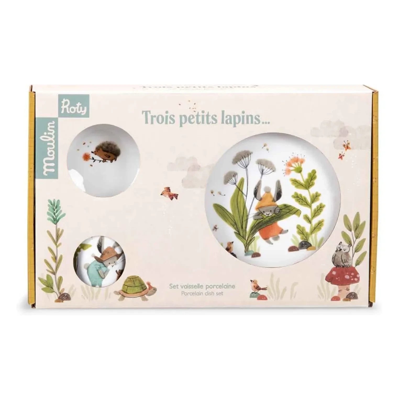 Moulin Roty - Vajilla de porcelana Tres conejitos