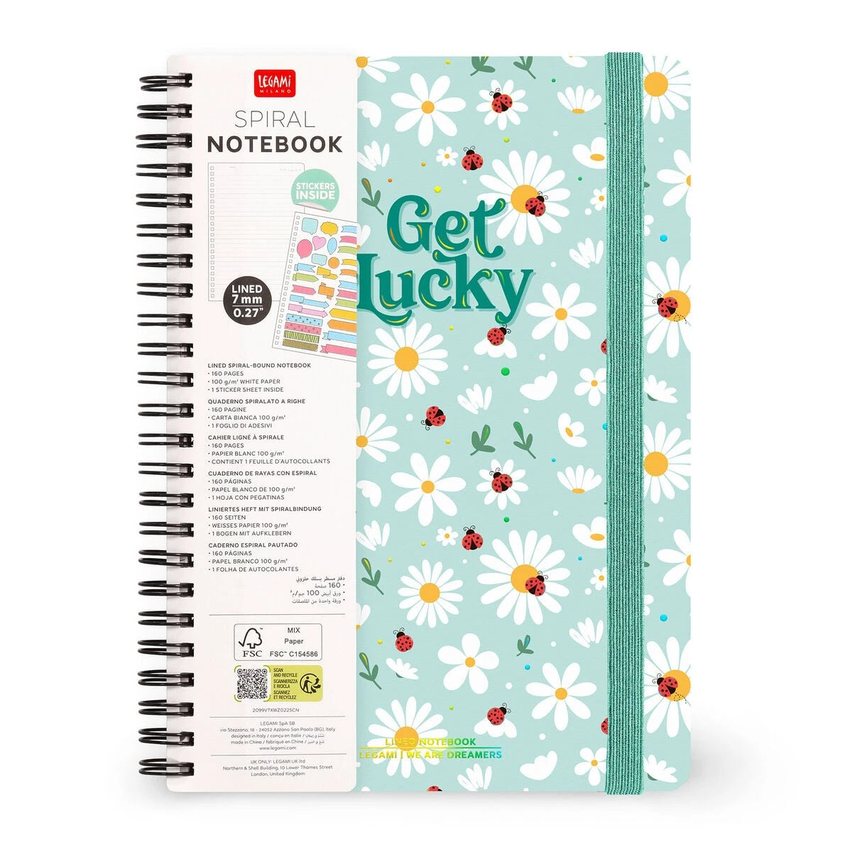 Legami - A5 Çizgili Sert Kapaklı Resimli Defter - Uğur Böceği - Spiralli