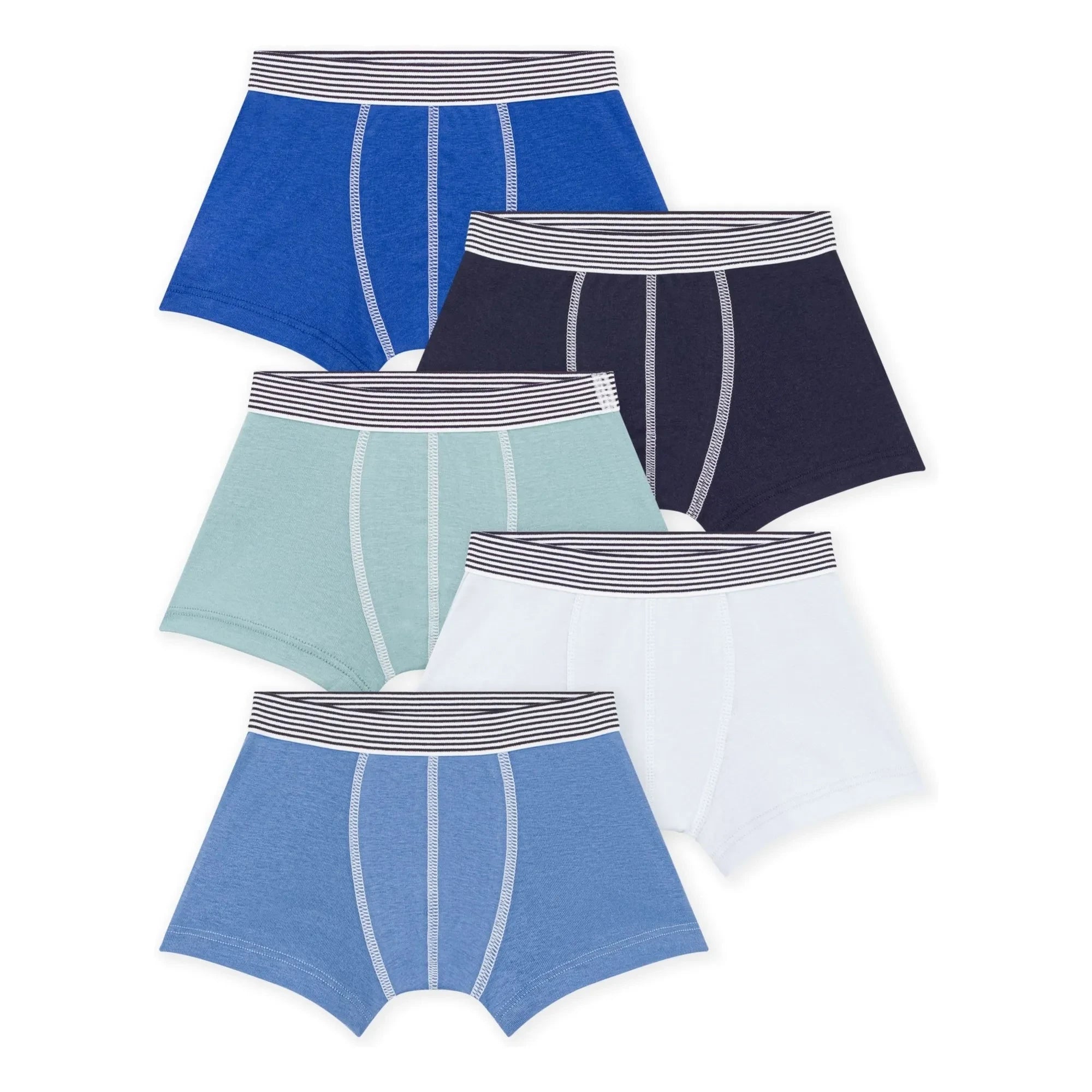 Petit Bateau - 5'li Çizgili Organik Pamuk Boxer Külot | Mavi
