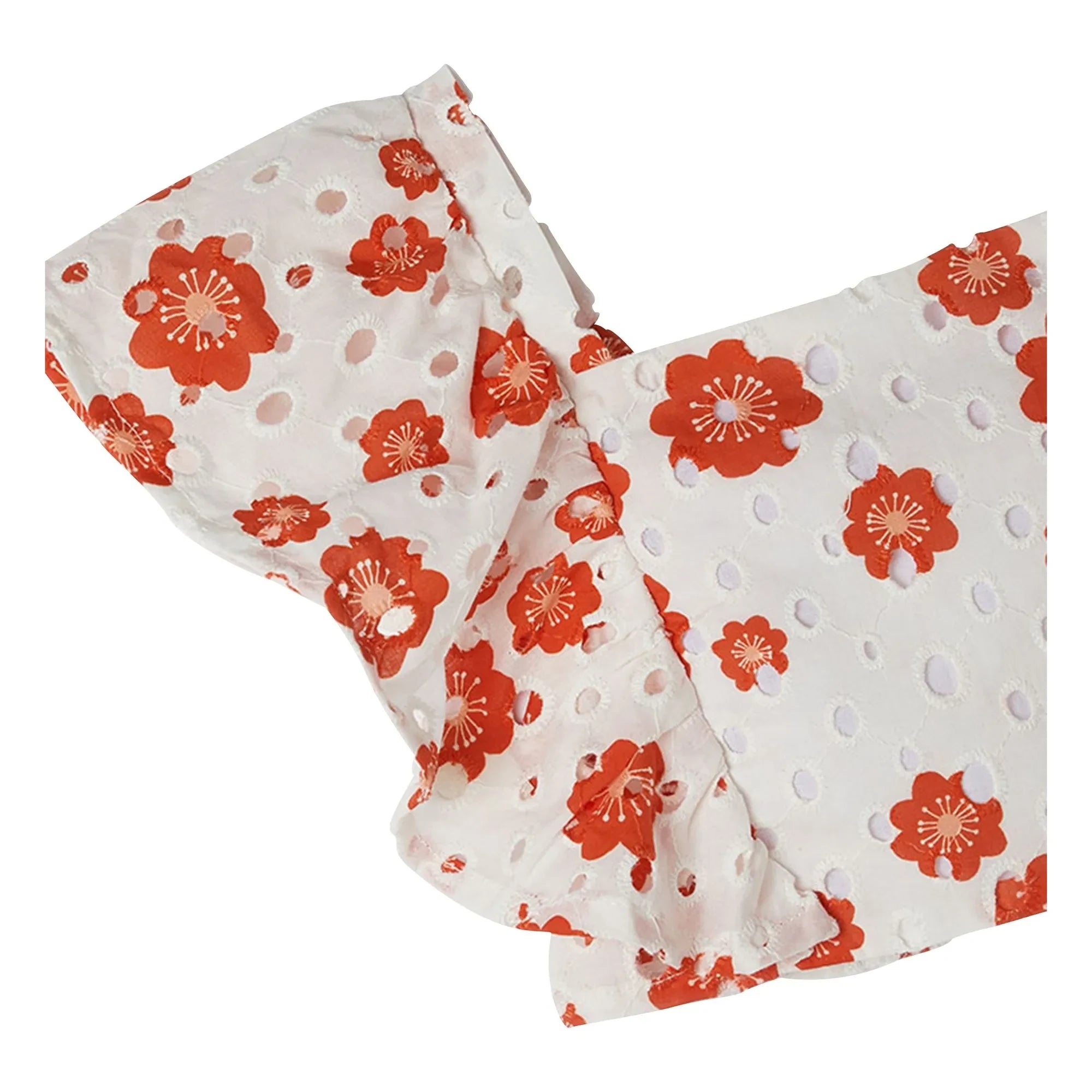Fábula - Mangas con fruncido, bordado inglés floral | Blanco