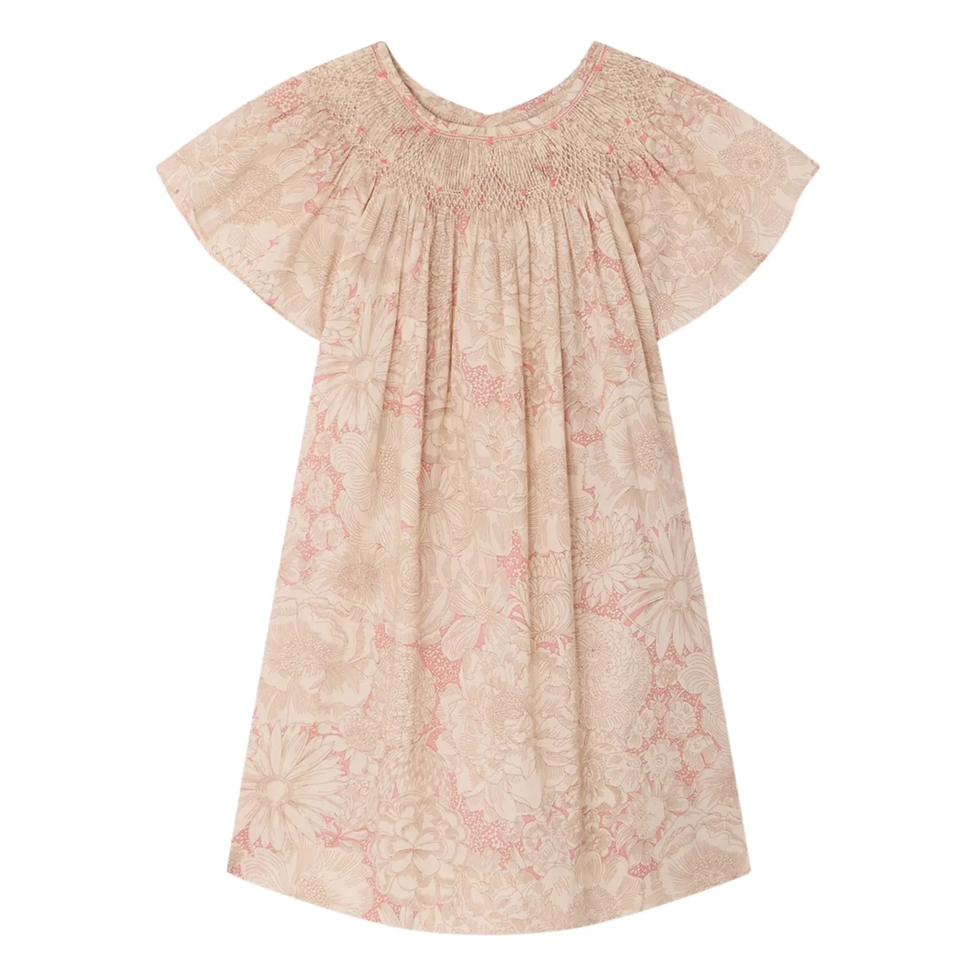 Bonpoint - Vestido fruncido de algodón orgánico Arlène Fleurie | Rosa pálido