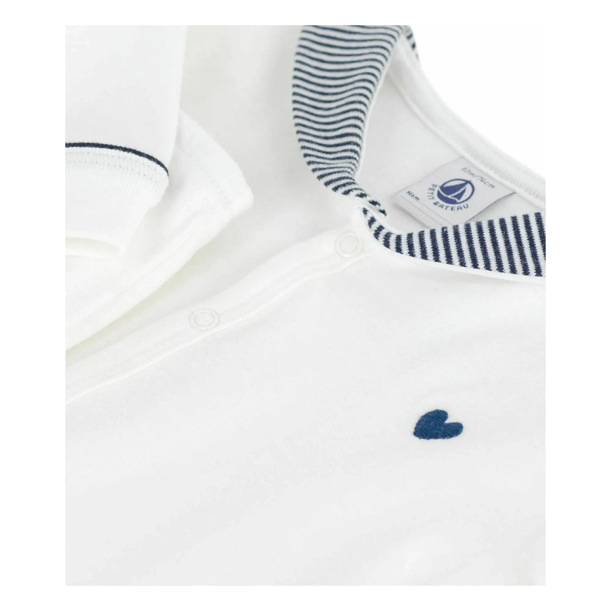 Petit Bateau - Pijama de algodón orgánico con cuello a rayas | Blanco
