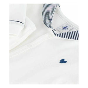 Petit Bateau - Pijama de algodón orgánico con cuello a rayas | Blanco