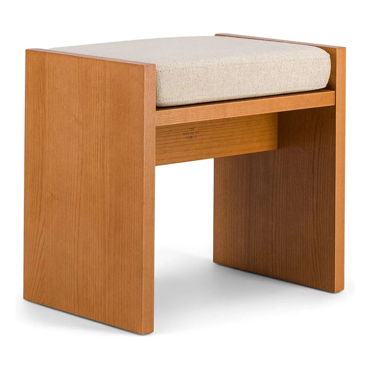 The Socialite Family - Tabure Chiesa, fresno con lona tejida y chapado en iroko, Beige
