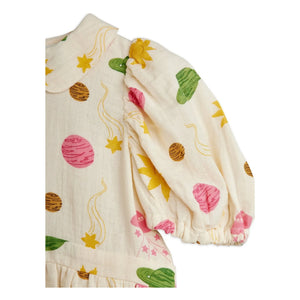 Mini Rodini - Vestido de gasa de algodón orgánico Espace | Crudo