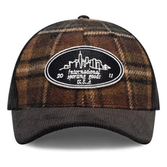 Les Deux - Gorra de lana a cuadros Skyline Patch | Marrón