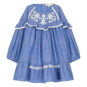 Louise Misha - Vestido de algodón orgánico Orana | Azul vaquero