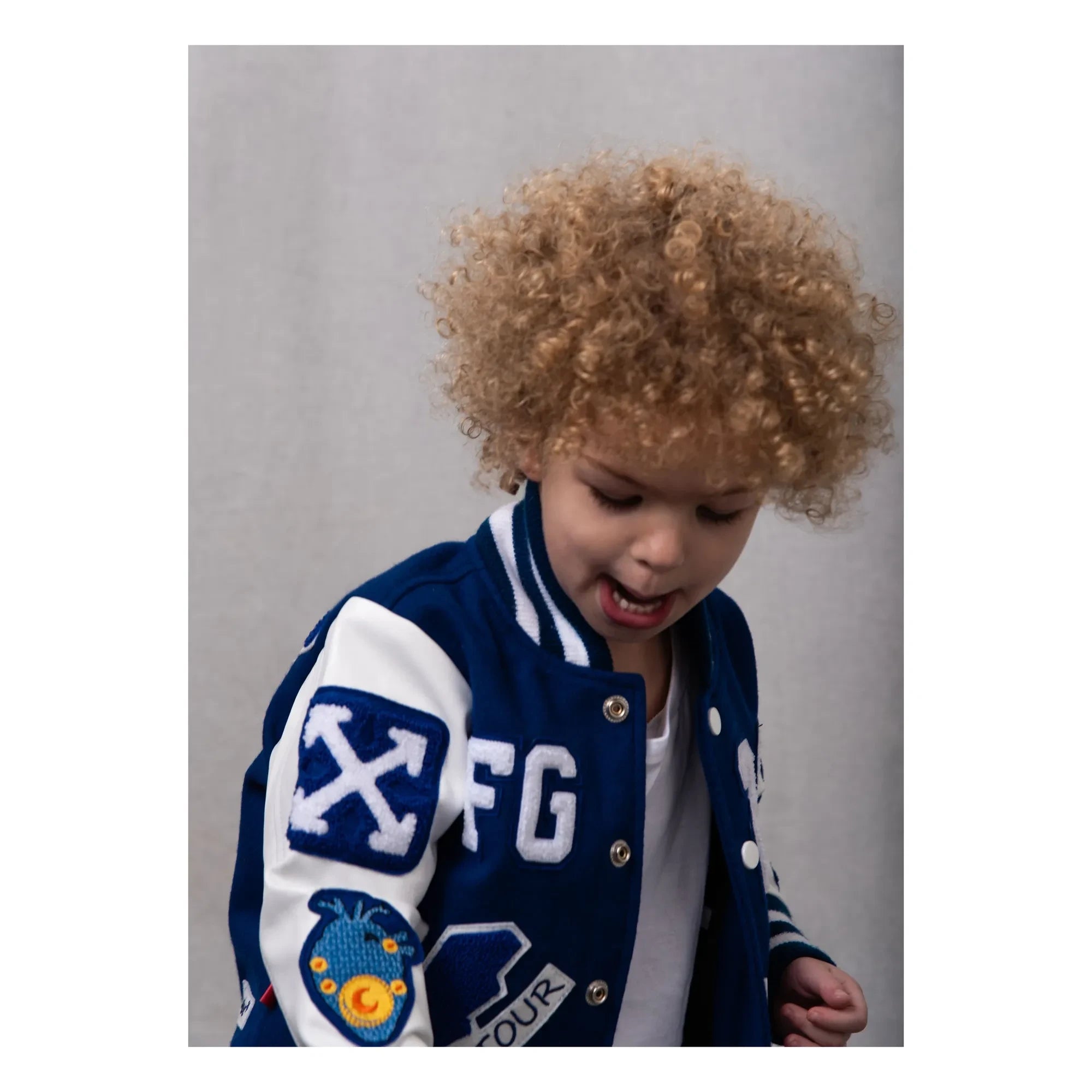 Niño Niña - Chaqueta Bomber Letterman de Cuero Estupenda | Azul