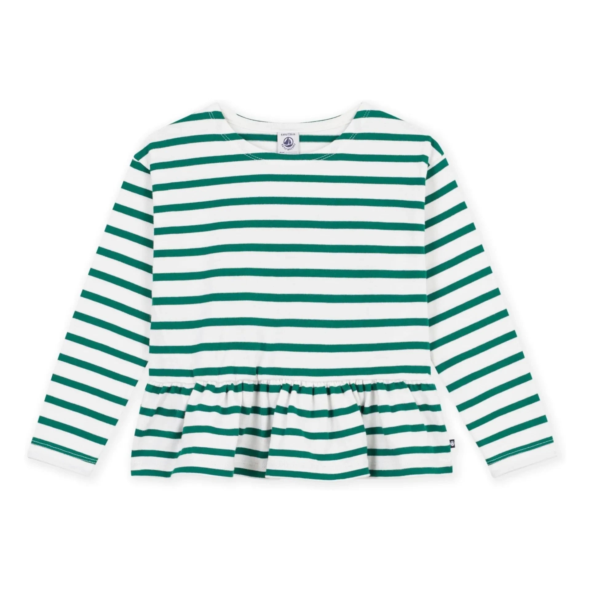 Petit Bateau - Volantlı Marin Çizgili Tişört | Yeşil