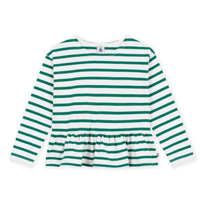 Petit Bateau - Volantlı Marin Çizgili Tişört | Yeşil