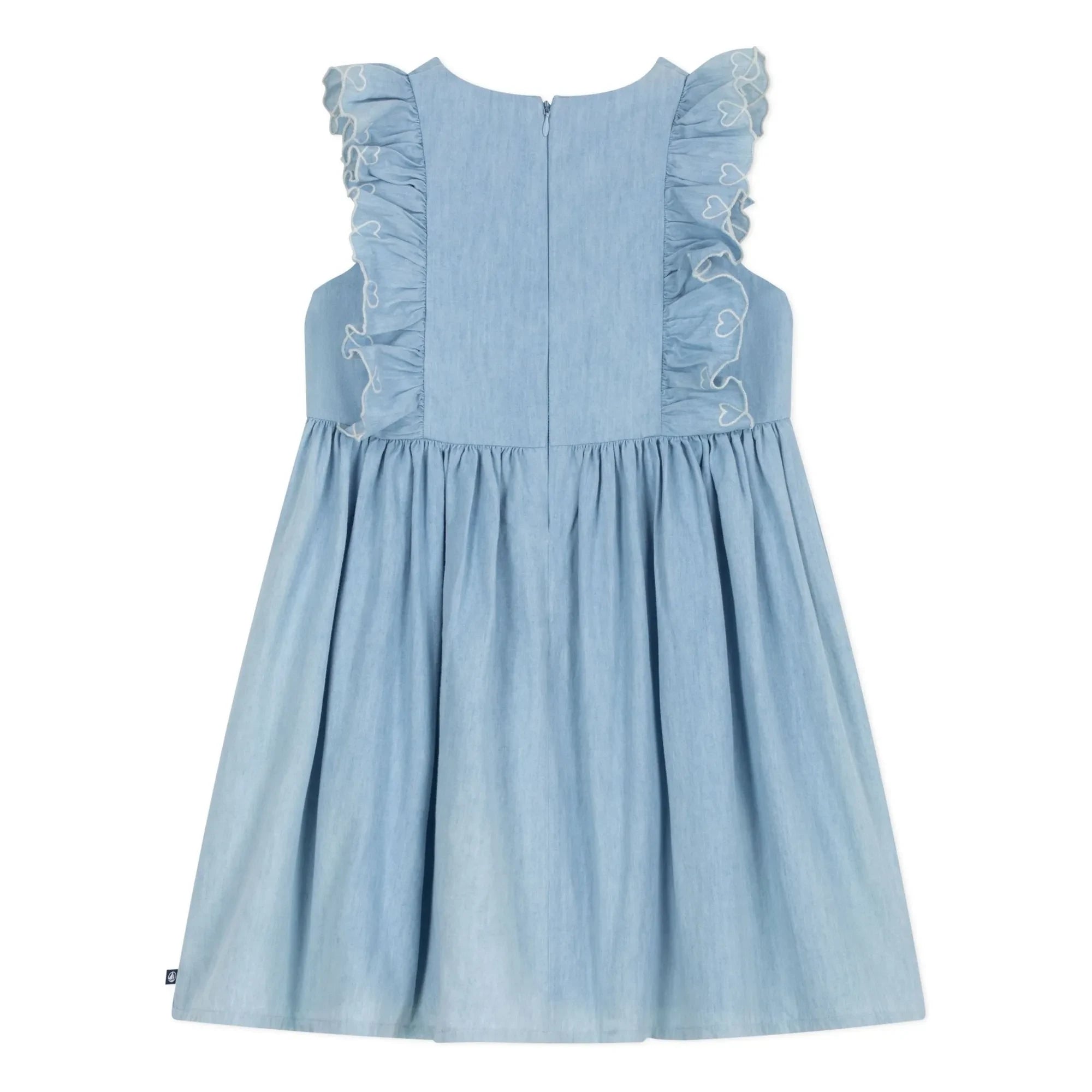 Petit Bateau - Vestido con volantes de chambray azul