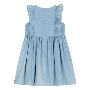 Petit Bateau - Vestido con volantes de chambray azul