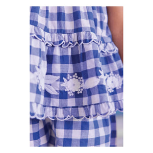 Tartine et Chocolat - Blusa bordada y conjunto de pantalón corto de cuadros | Azul real
