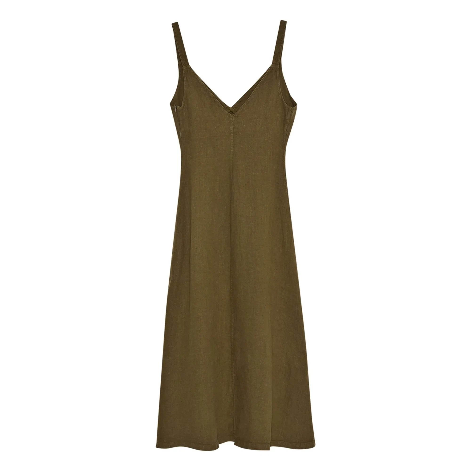 the new society - Vestido de lino Bulbine | Verde oliva
