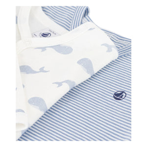 Petit Bateau - 2’li Dors Bien Baleines Organik Pamuklu Pijama Takımı | Mavi