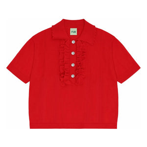 FUB - Polo con volante de malla extrafina de algodón orgánico | Rojo