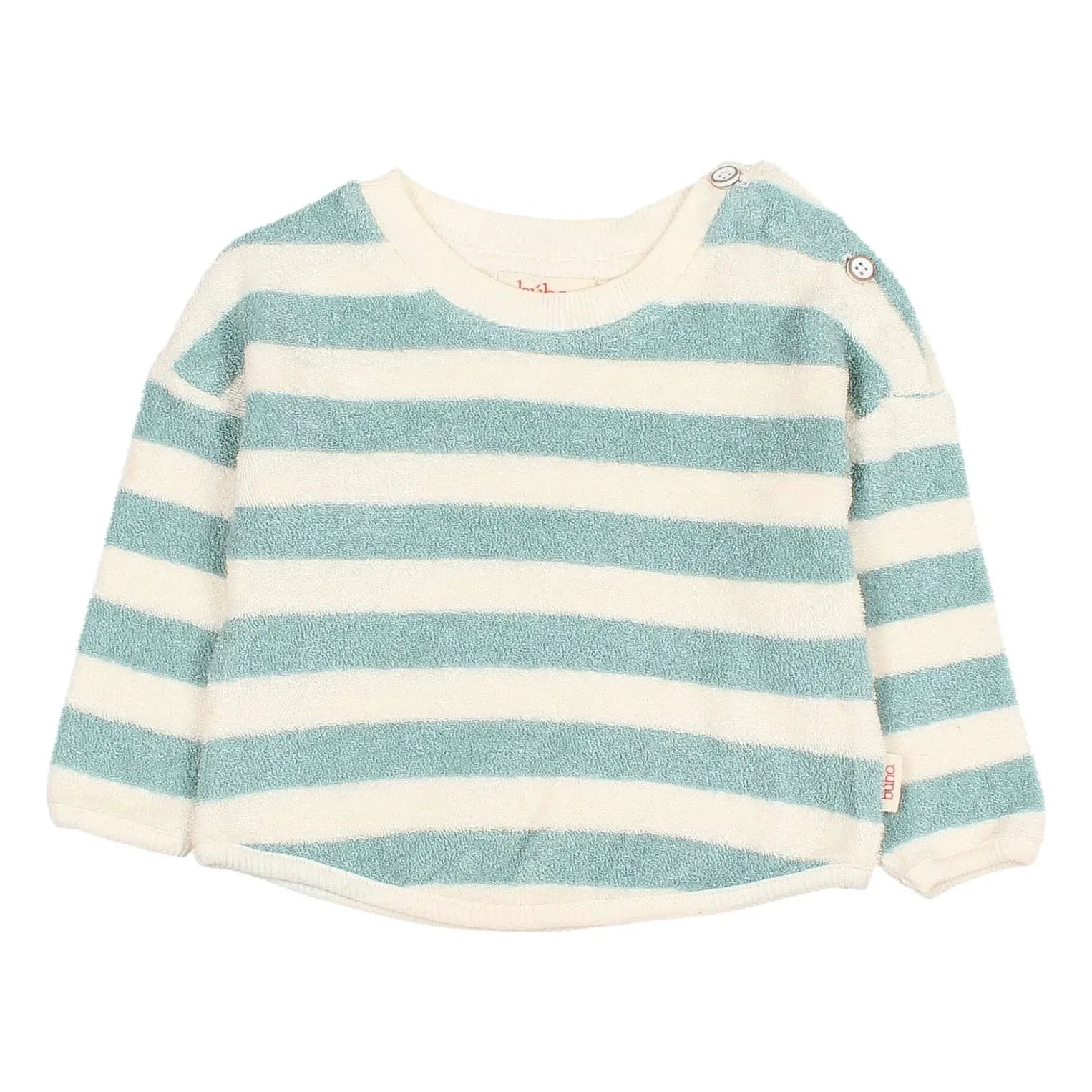 Búho - Sudadera de bebé de algodón orgánico a rayas | Verde agua