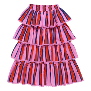 Maison Mangostan - Falda con volantes a rayas | Rosa