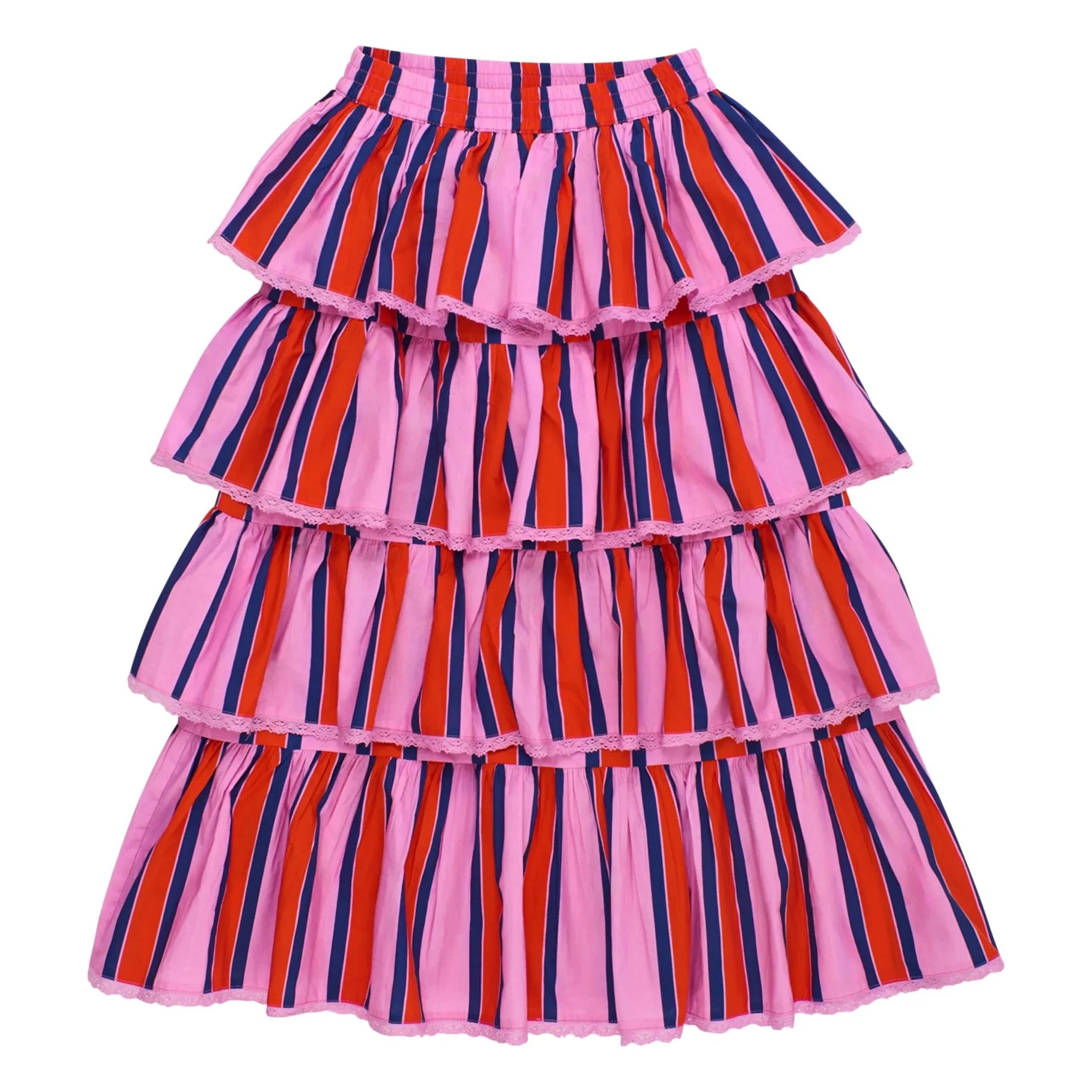 Maison Mangostan - Falda con volantes a rayas | Rosa
