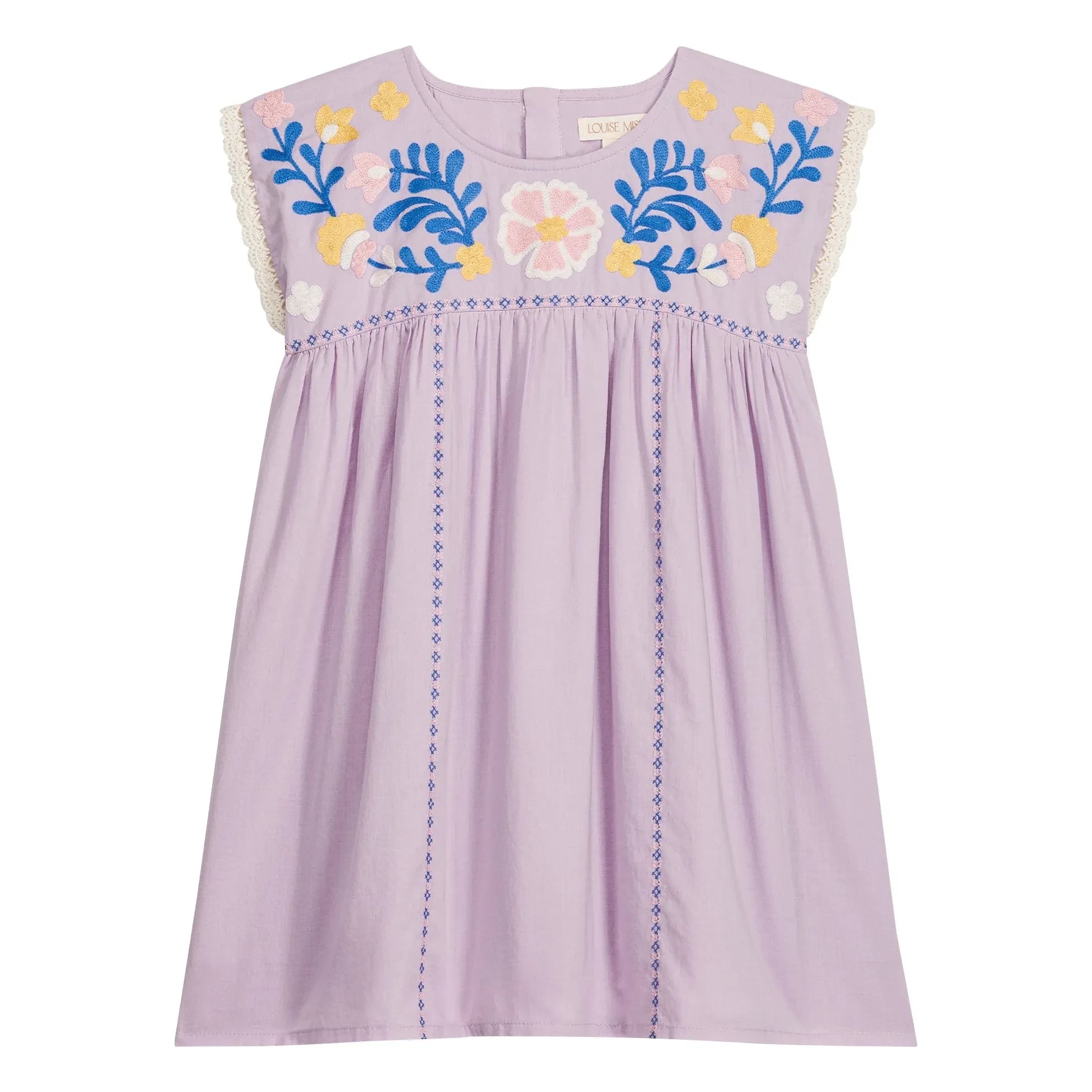 Louise Misha - Vestido bordado Talula Algodón orgánico | Violeta claro