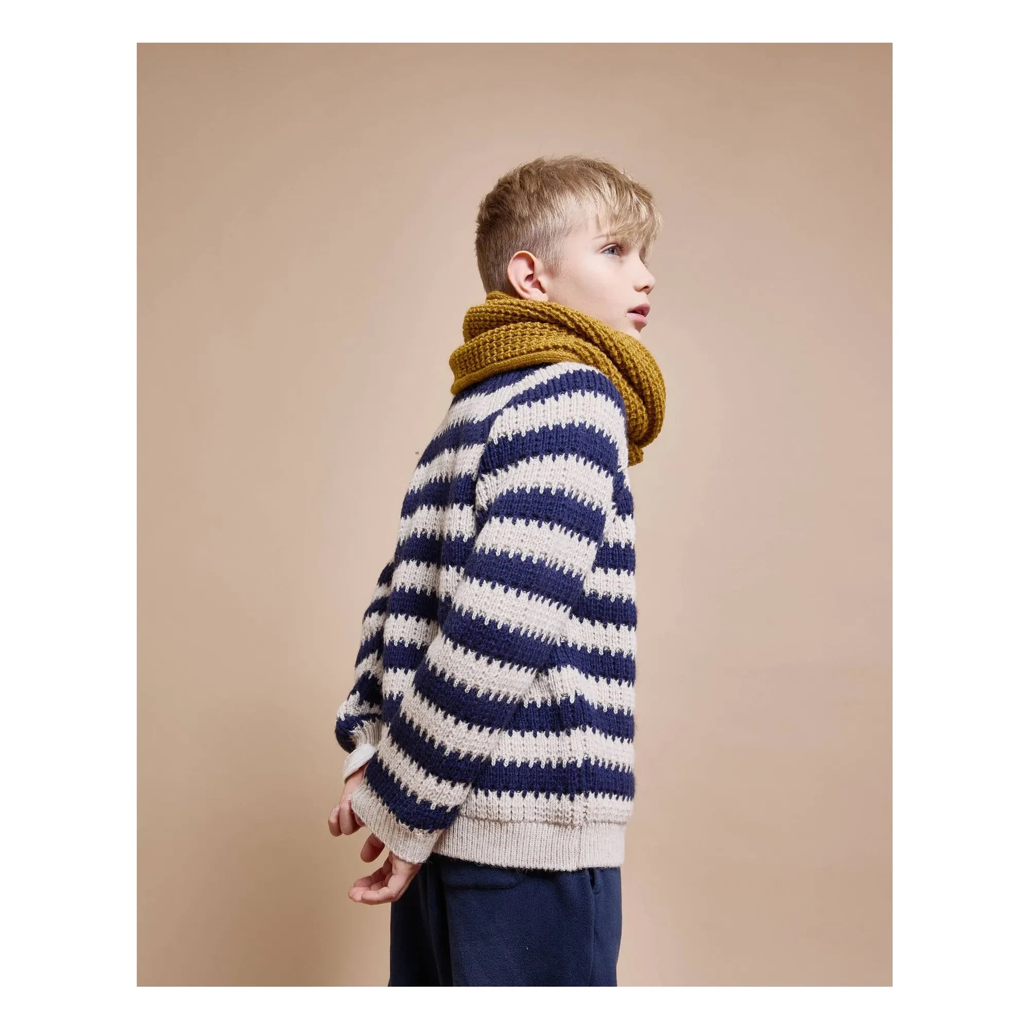 Búho - Jersey de alpaca de lana a rayas | Azul marino