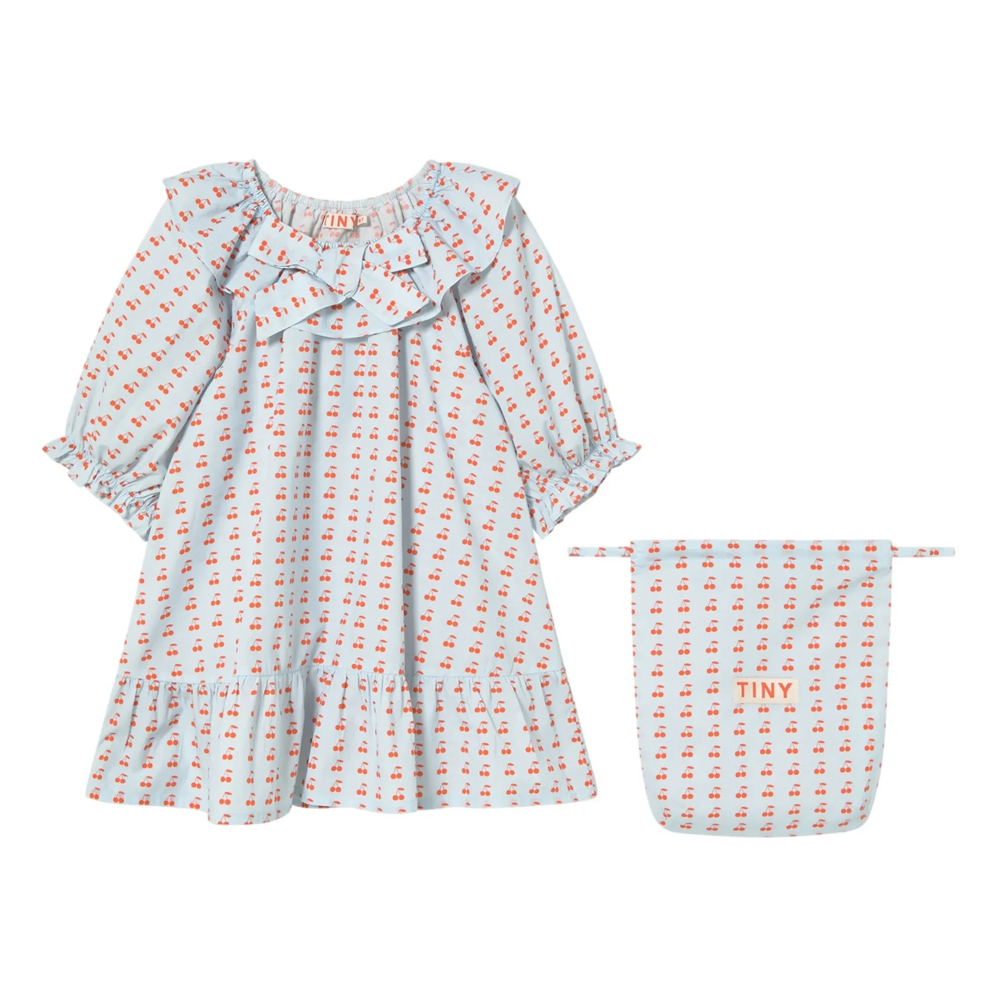 Tinycottons - Vestido Volantes Cereza | Azul Hielo