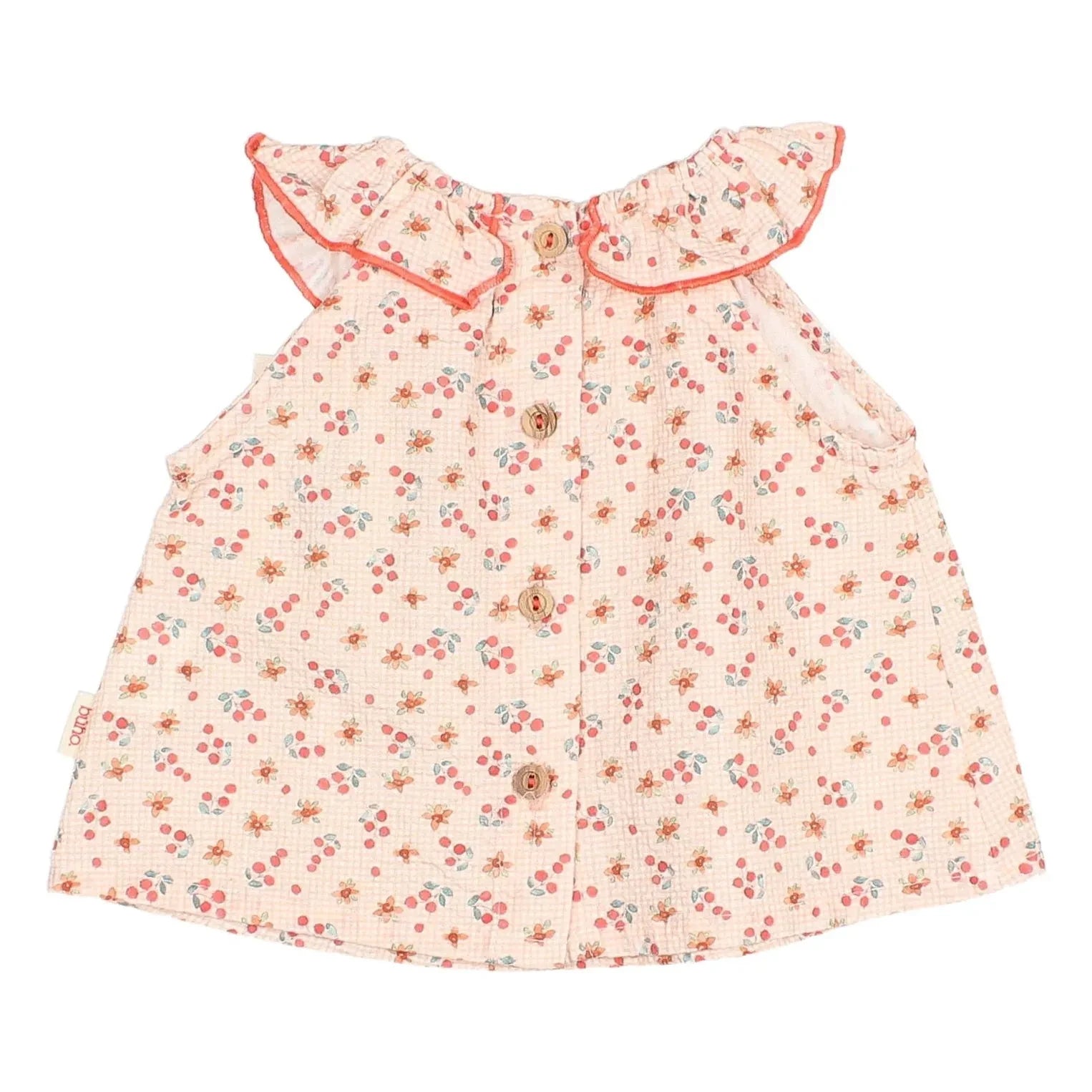 Búho - Blusa de bebé de seersucker floral | Melocotón