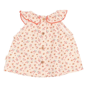 Búho - Blusa de bebé de seersucker floral | Melocotón