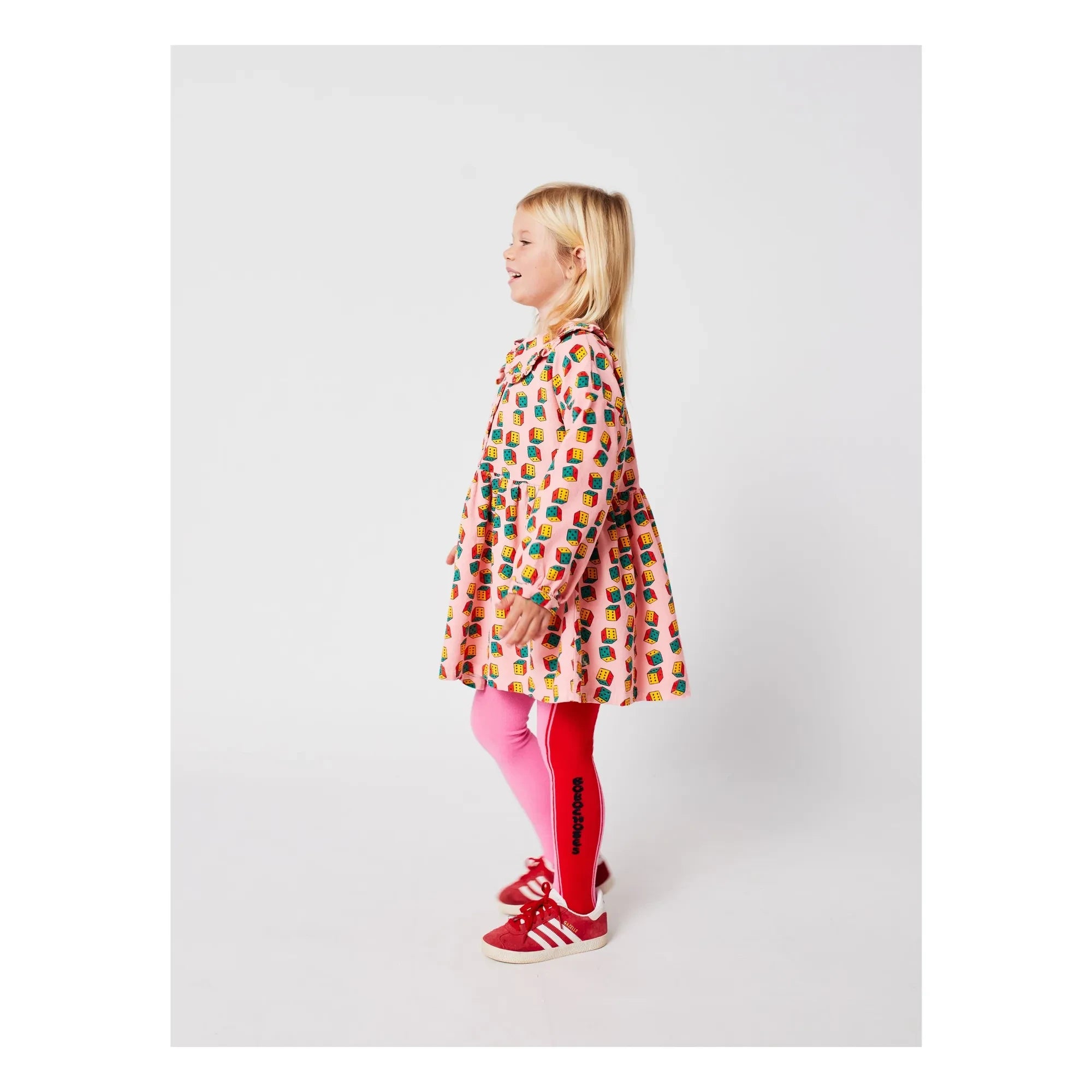 Bobo Choses - Vestido de pana de algodón orgánico con bufanda de dados | Rosa