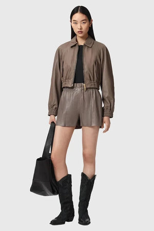 AllSaints Shorts de cuero FRAN para mujer