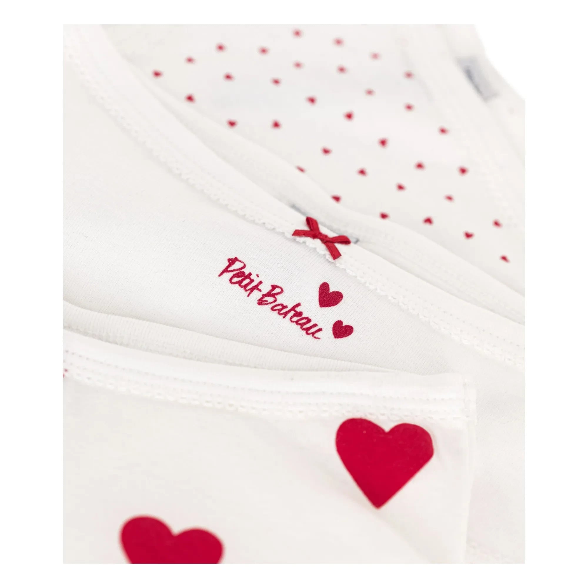 Petit Bateau - Braguitas de cintura alta con estampado de corazones, pack de 3 | Blanco