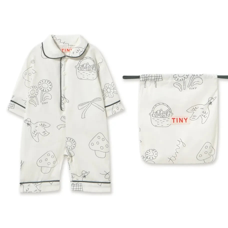 Tinycottons - Mantar Desenli Tulum Pijama | Beyaz