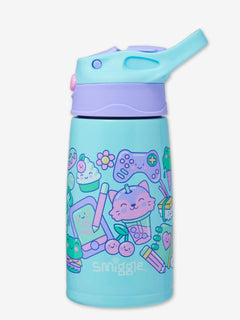 Smiggle - Botella de agua de acero con pajita oculta, 400 ml, para fin de semana