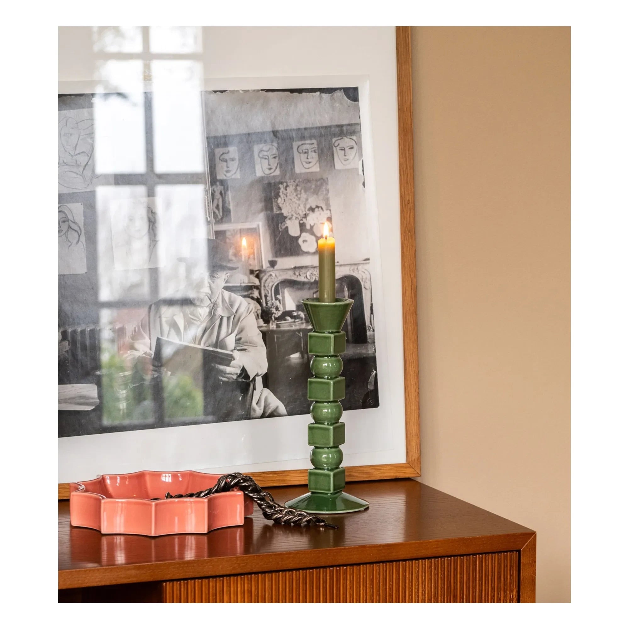 The Socialite Family - Candelabro Anna de cerámica mediano | Verde oliva