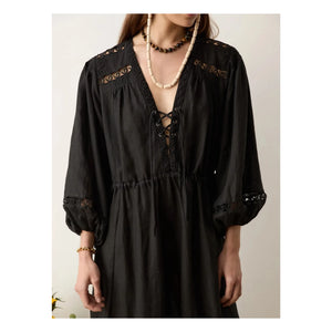 Boteh - Vestido Fruncido de Lino Atlas | Negro
