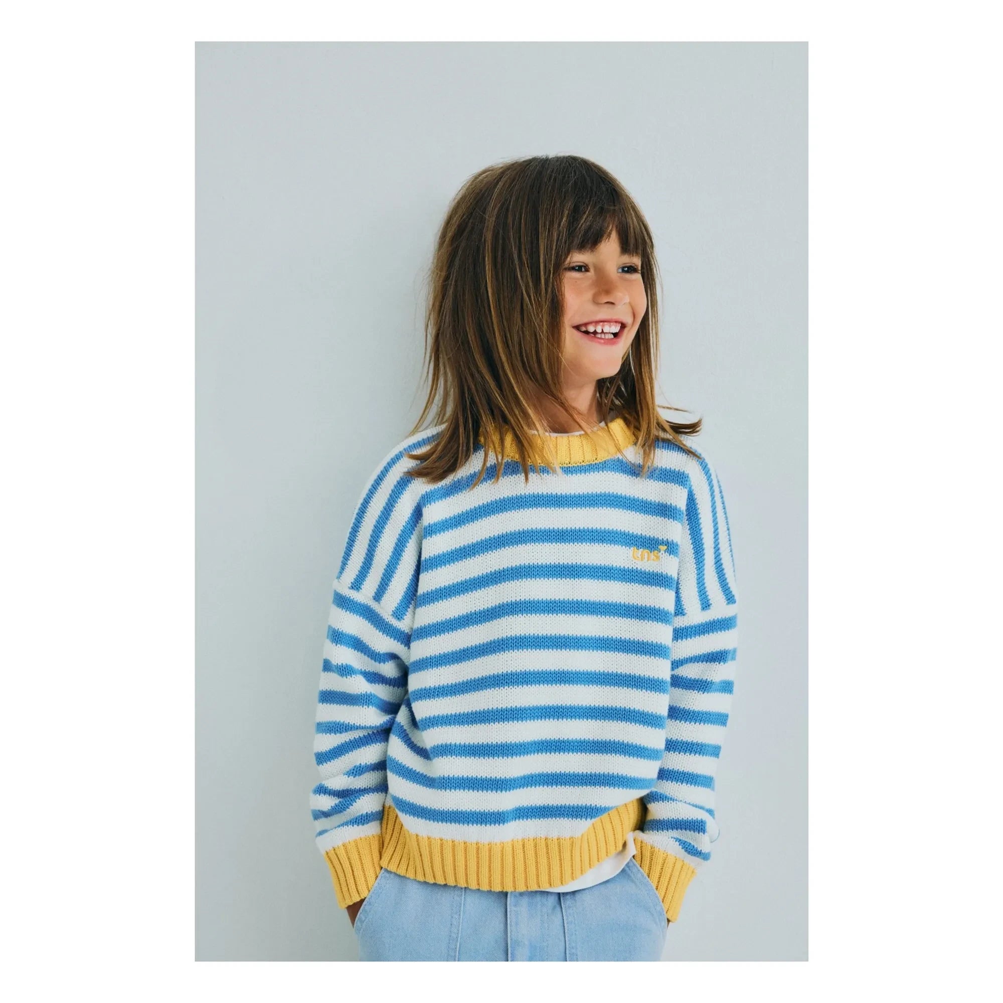 the new society - Jersey Rayado Marigold | Azul Claro
