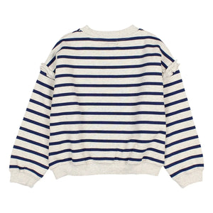 Búho - Sudadera de Algodón Orgánico con Rayas Marinas para Niña | Azul Marino