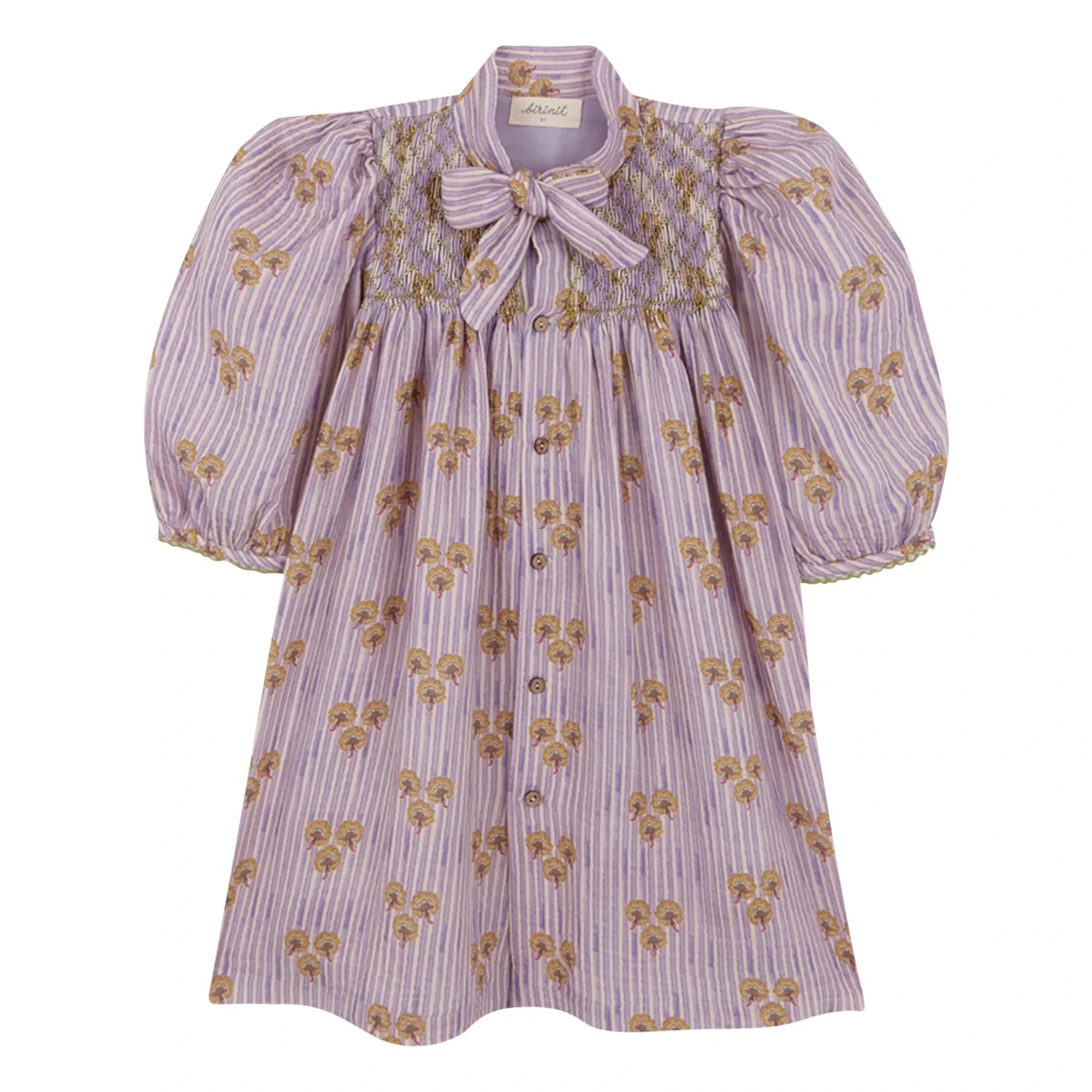 birinit - Vestido fruncido Cinca de algodón orgánico a rayas | Lila oscuro