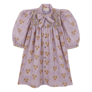 birinit - Vestido fruncido Cinca de algodón orgánico a rayas | Lila oscuro