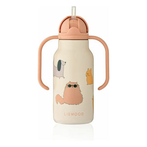 Liewood - Kimmie paslanmaz çelik su şişesi - 250 ml | Cats and Dogs/Sandy