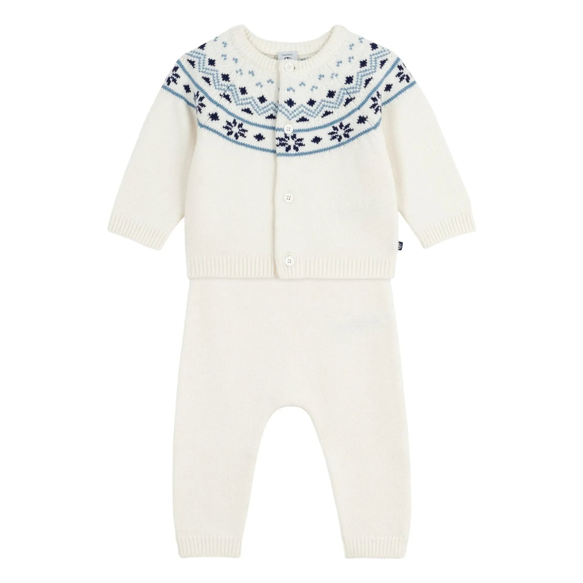 Petit Bateau - Conjunto de cárdigan y pantalón de lana | Crudo